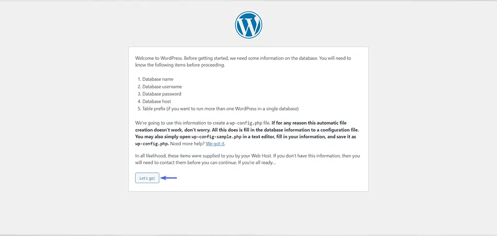 Entering Database credentials to continue WordPress Installation