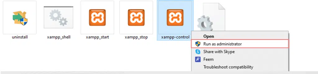 Run as Administrator XAMPP application