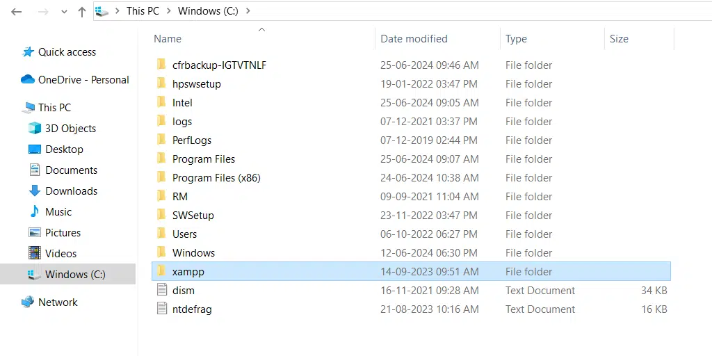 Xampp file in Windows