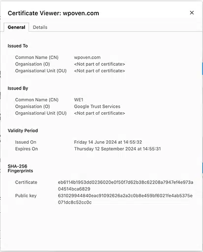 SSL certificate details