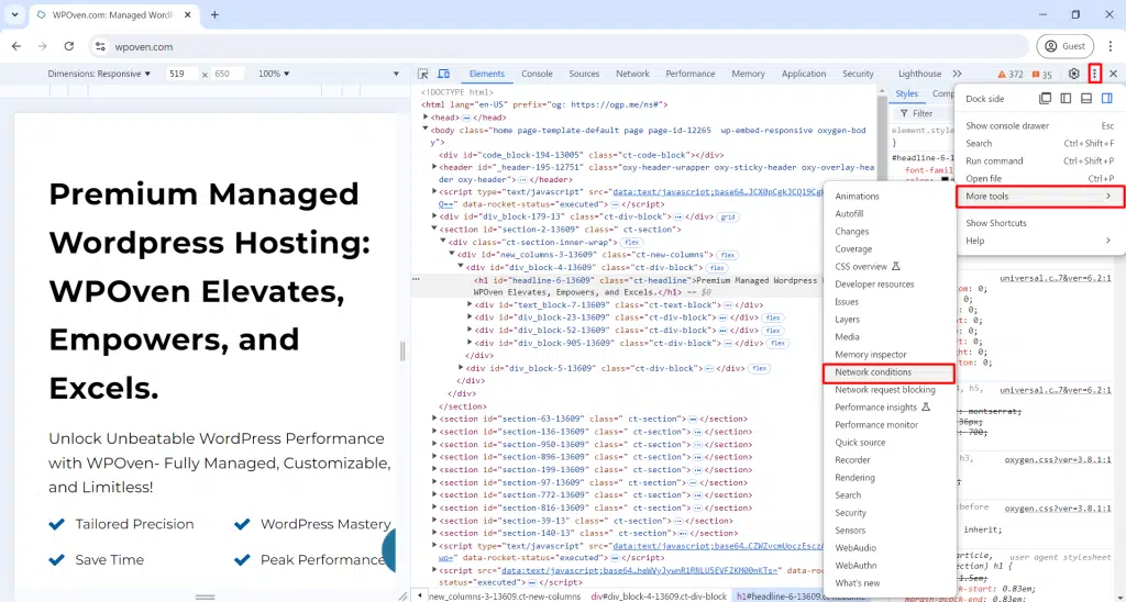 Network conditions in Devtools